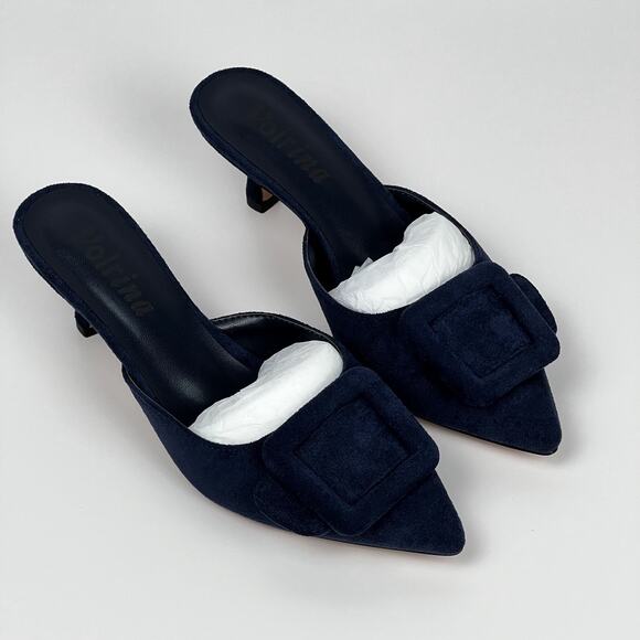 Volrina Shoes - Volrina Kitten Heel Mules Dark Blue Suede Size 6 – New w/ Box